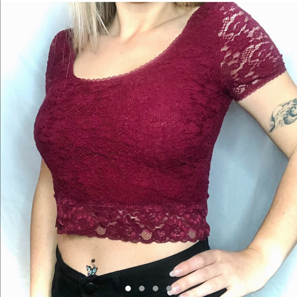 Maroon Lace Crop Top